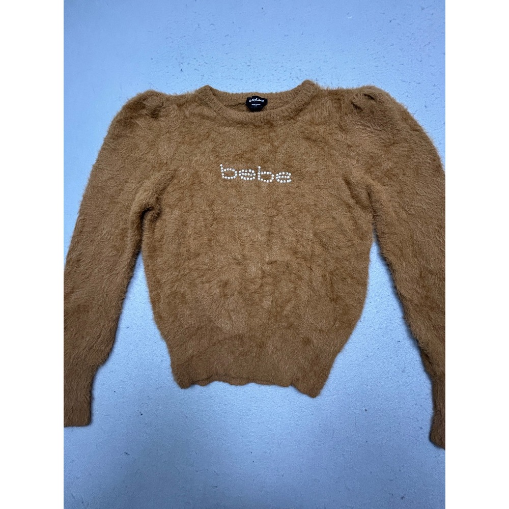 bebe Sweater Eyelash Knit Nylon Acrylic Brown Medium Womens